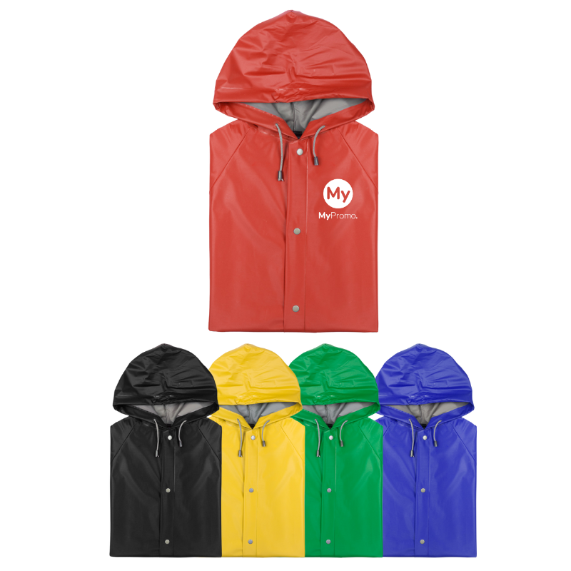 Regenmantel mit Kapuze | PVC | 2 Fronttaschen | Widerstandsfähig